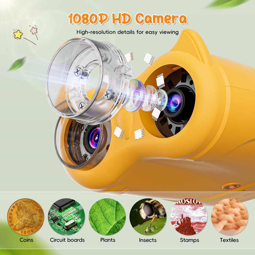 1000X 2-in-1 Handheld Microscope and Binoculars for Kids, Temodu 4K 2.0" Screen Educational Science Kit Digital Microscope, Rechargeable Mini Pocket Binoculars, Birthday, Ages 3+ (Orange)