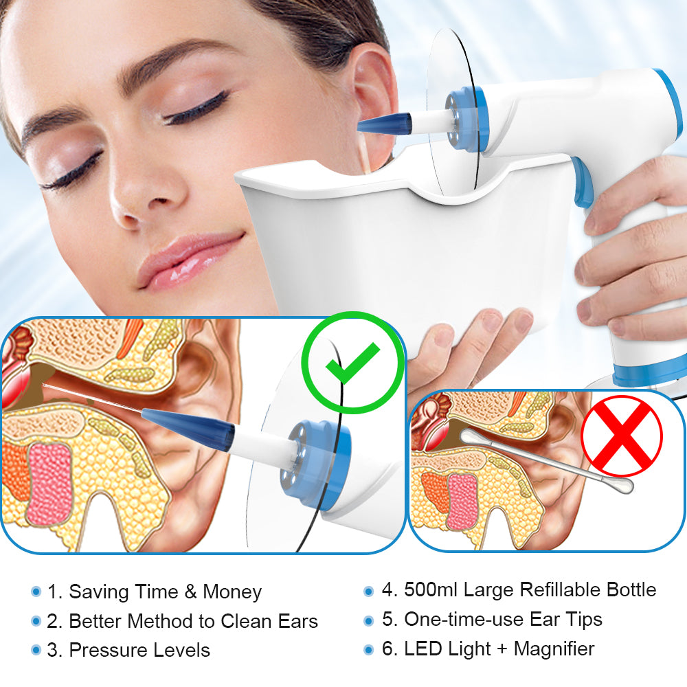 Ear Wax Removal Kit, Rechargeable Electric Earwax Remove Removal Ear Irrigation System, and Features Disposable Tips & Ear Catch Basin (9+1 Disposable Tips)