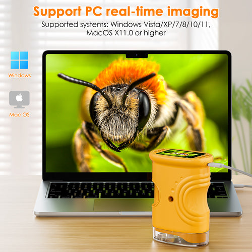 1000X Handheld Microscope for Kids, Temodu Portable Digital Miniscope 2.0" Screen Educational Microscope Science Kits, Used as a Birthday, Ages 3+