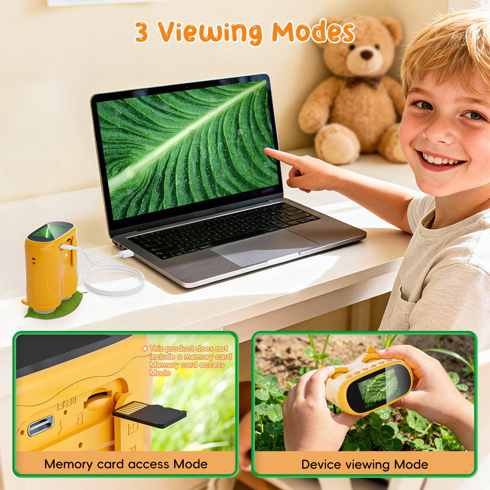 1000X 2-in-1 Handheld Microscope and Binoculars for Kids, Temodu 4K 2.0" Screen Educational Science Kit Digital Microscope, Rechargeable Mini Pocket Binoculars, Birthday, Ages 3+ (Orange)