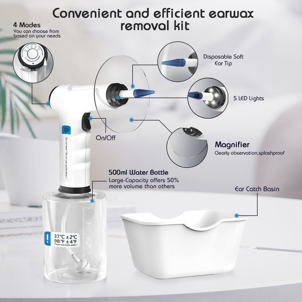 Ear Wax Removal Kit, Rechargeable Electric Earwax Remove Removal Ear Irrigation System, and Features Disposable Tips & Ear Catch Basin(10 Disposable Tips) (Black)