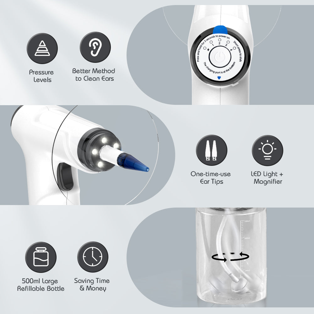 Ear Wax Removal Kit, Rechargeable Electric Earwax Remove Removal Ear Irrigation System, and Features Disposable Tips & Ear Catch Basin(10 Disposable Tips) (Black)