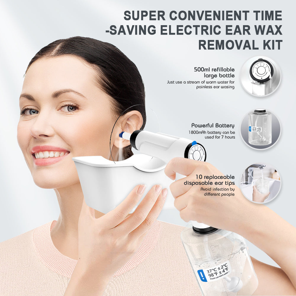 Ear Wax Removal Kit, Rechargeable Electric Earwax Remove Removal Ear Irrigation System, and Features Disposable Tips & Ear Catch Basin(10 Disposable Tips) (Black)