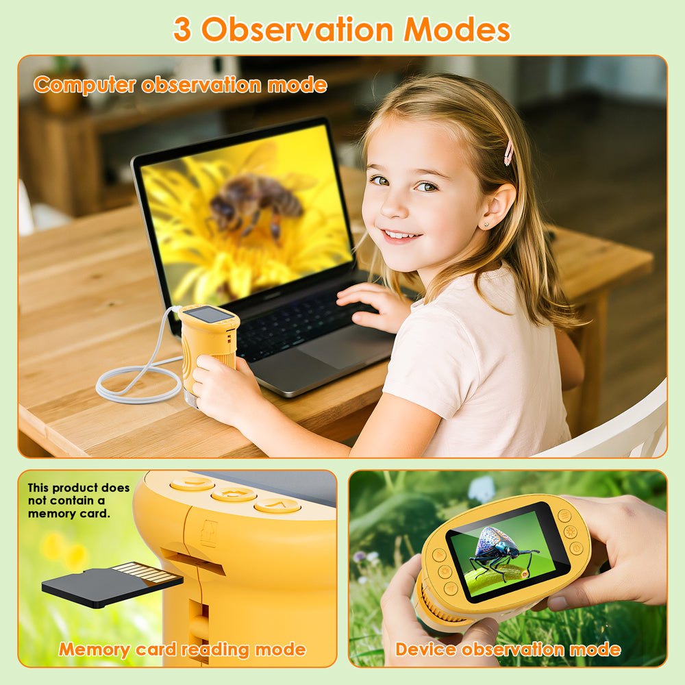 1000X Handheld Microscope for Kids, Temodu Portable Digital Miniscope 2.0" Screen Educational Microscope Science Kits, Used as a Birthday, Ages 3+