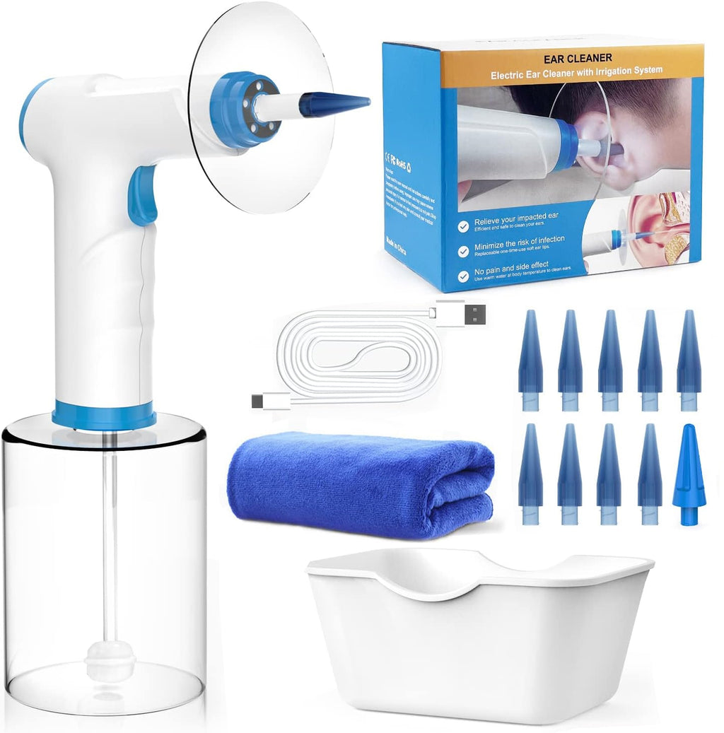 Ear Wax Removal Kit, Rechargeable Electric Earwax Remove Removal Ear Irrigation System, and Features Disposable Tips & Ear Catch Basin (9+1 Disposable Tips)